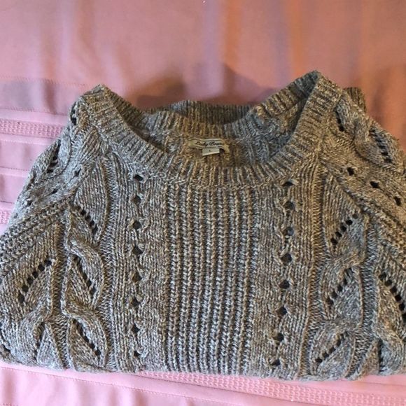 Lucky Brand Tomorrow taupe marled  cable knit sweater short fitted - Picture 14 of 14